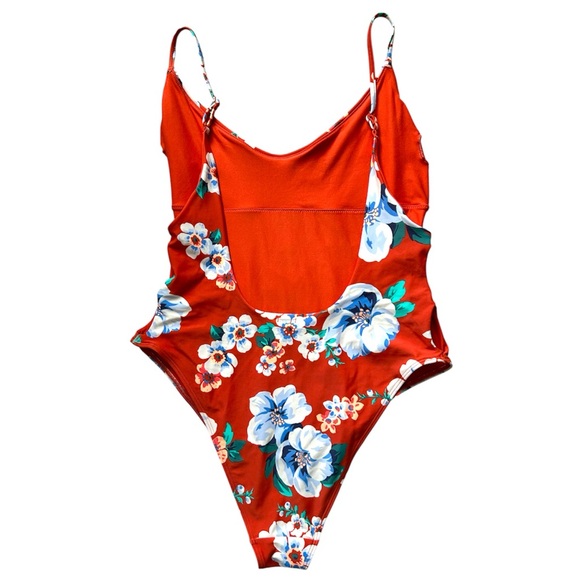 Aerie Orange Tropical Print Cutout Side One Piece Swimsuit Size XL - Picture 5 of 7